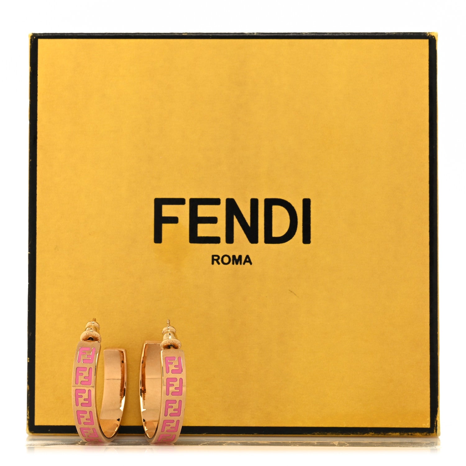 Fendi FF Hoop Earrings Gold Pink 5 of 5