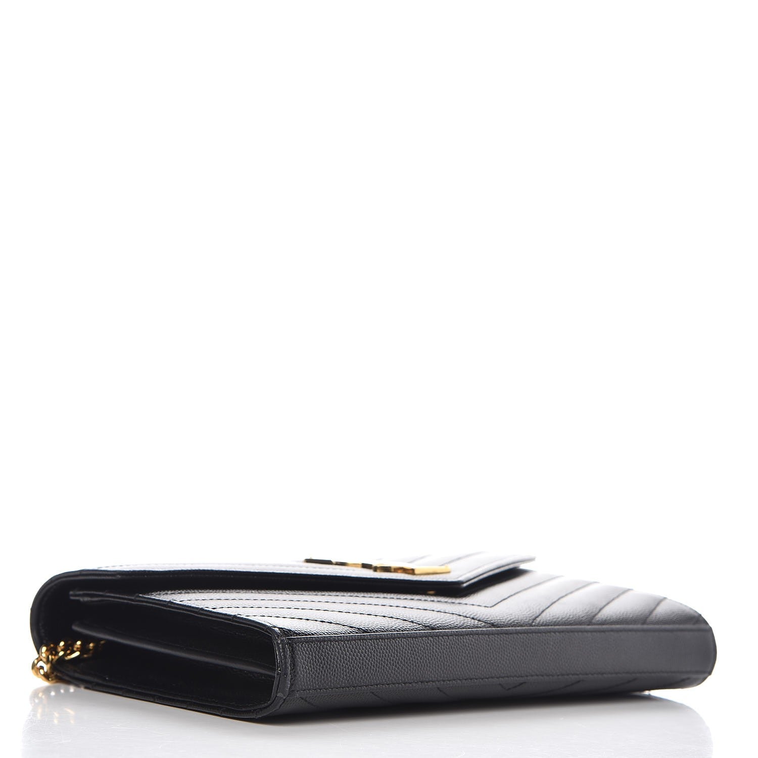Saint Laurent Grain De Poudre Matelasse Chevron Monogram Chain Wallet Black 4 of 7