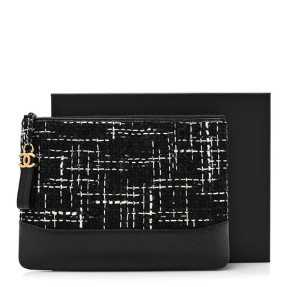 Chanel Tweed Calfskin Quilted Medium Cosmetic Pouch Black White 8 of 8