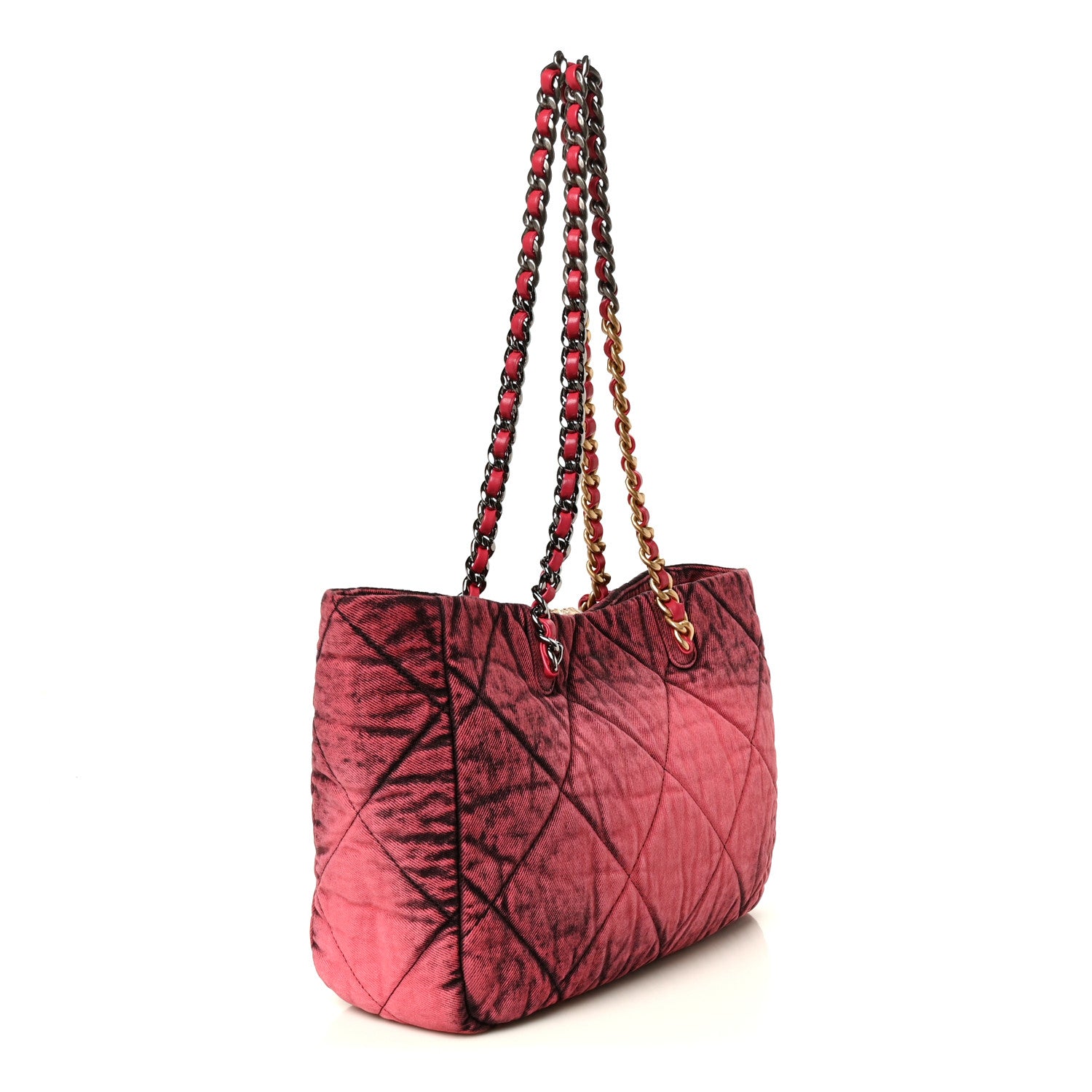 Chanel Washed Denim Quilted Chanel 19 East West Shopping Bag Pink 3 of 10