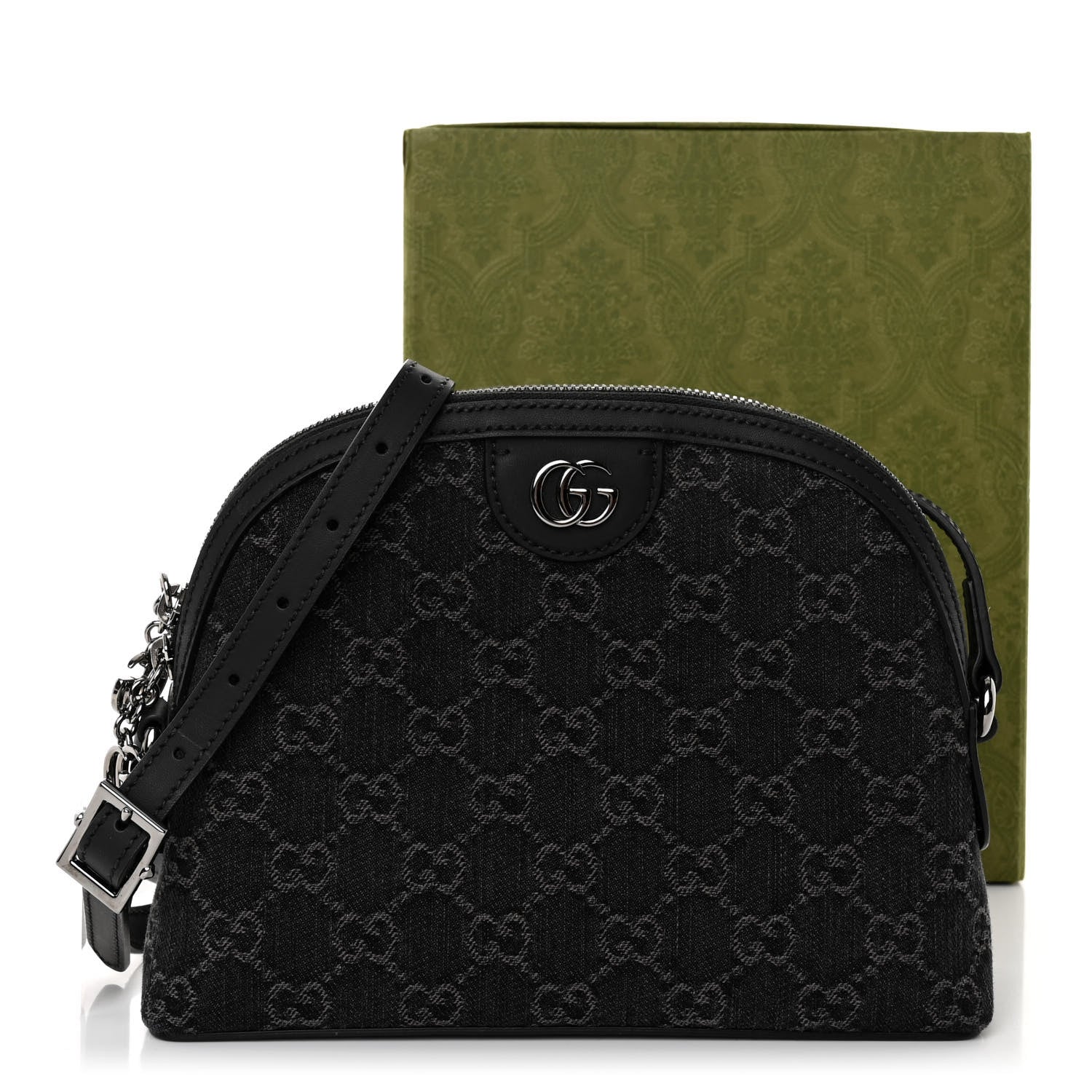 Gucci Denim Cuoio Harness GG Monogram Small Ophidia Dome Shoulder Bag Black Medium Grey 9 of 9