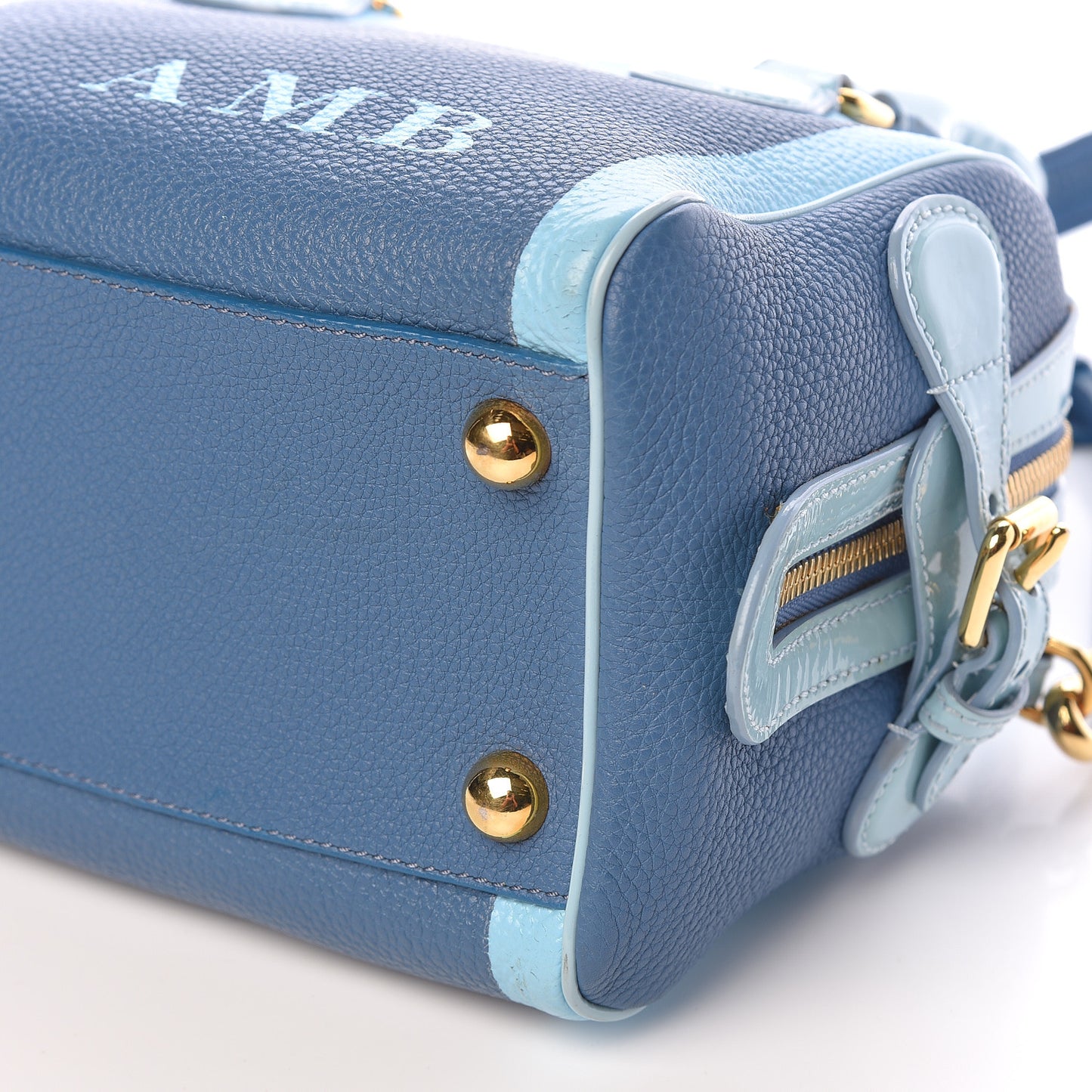 Grained Calfskin Little Bee Bowling Bag Blue