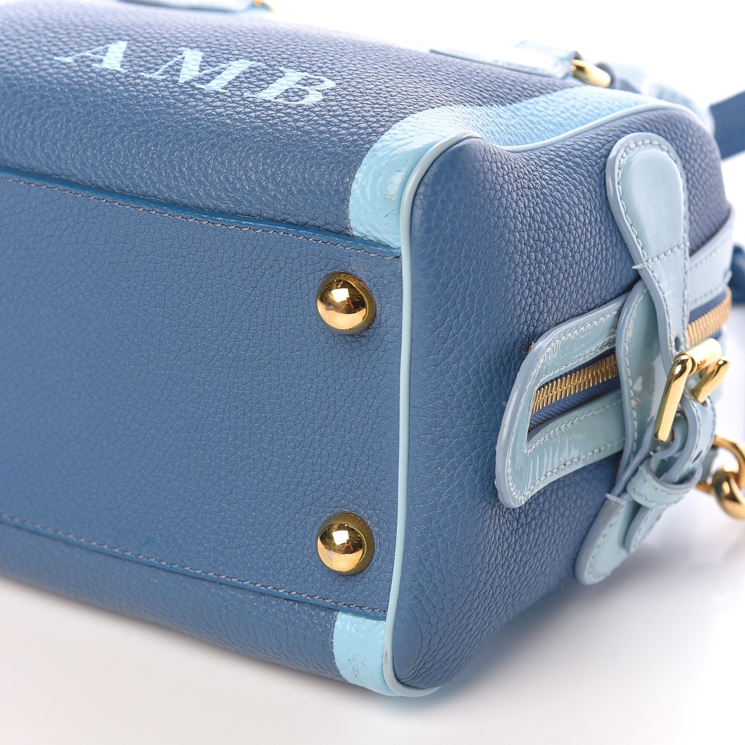 Burberry Grained Calfskin Little Bee Bowling Bag Blue 8 of 9