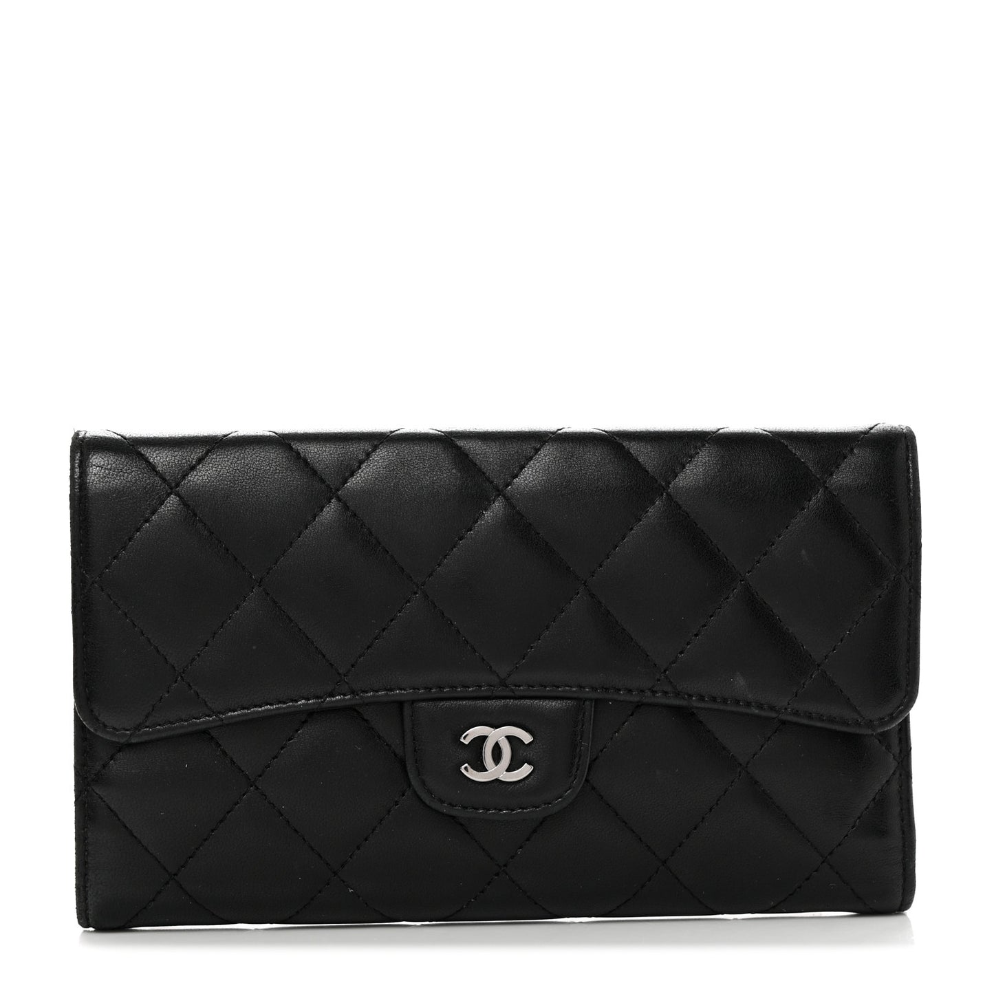 Lambskin Quilted Large Flap Wallet Black