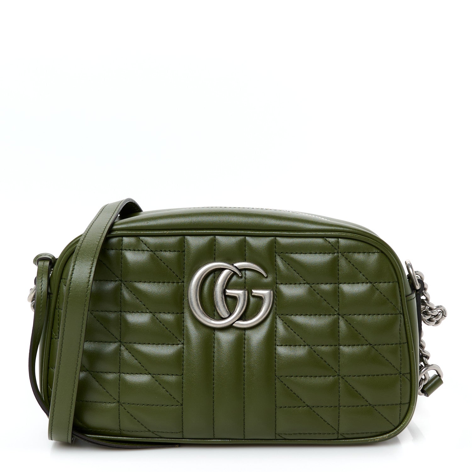 Gucci Calfskin Matelasse Aria Small GG Marmont Chain Shoulder Bag Military Wood 1 of 11
