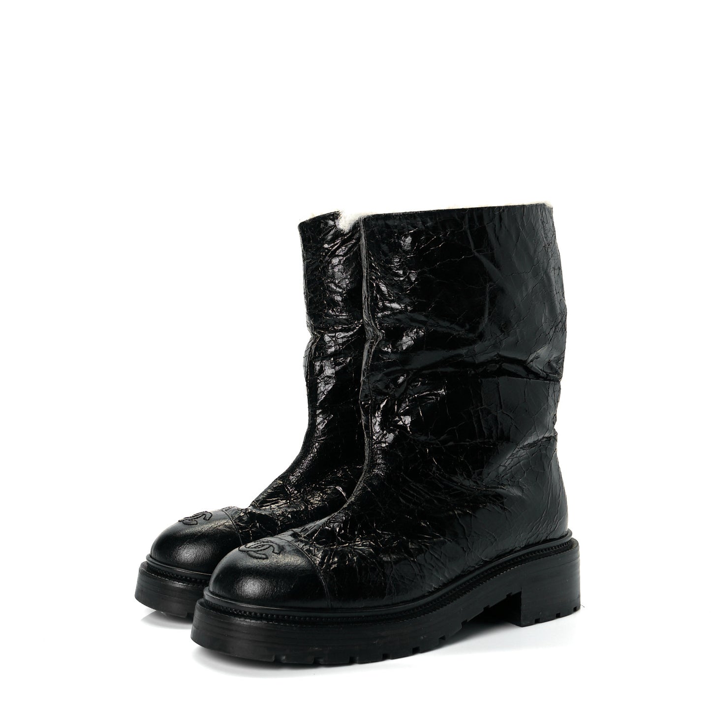 Lambskin Shearling Short Boots 38 Black