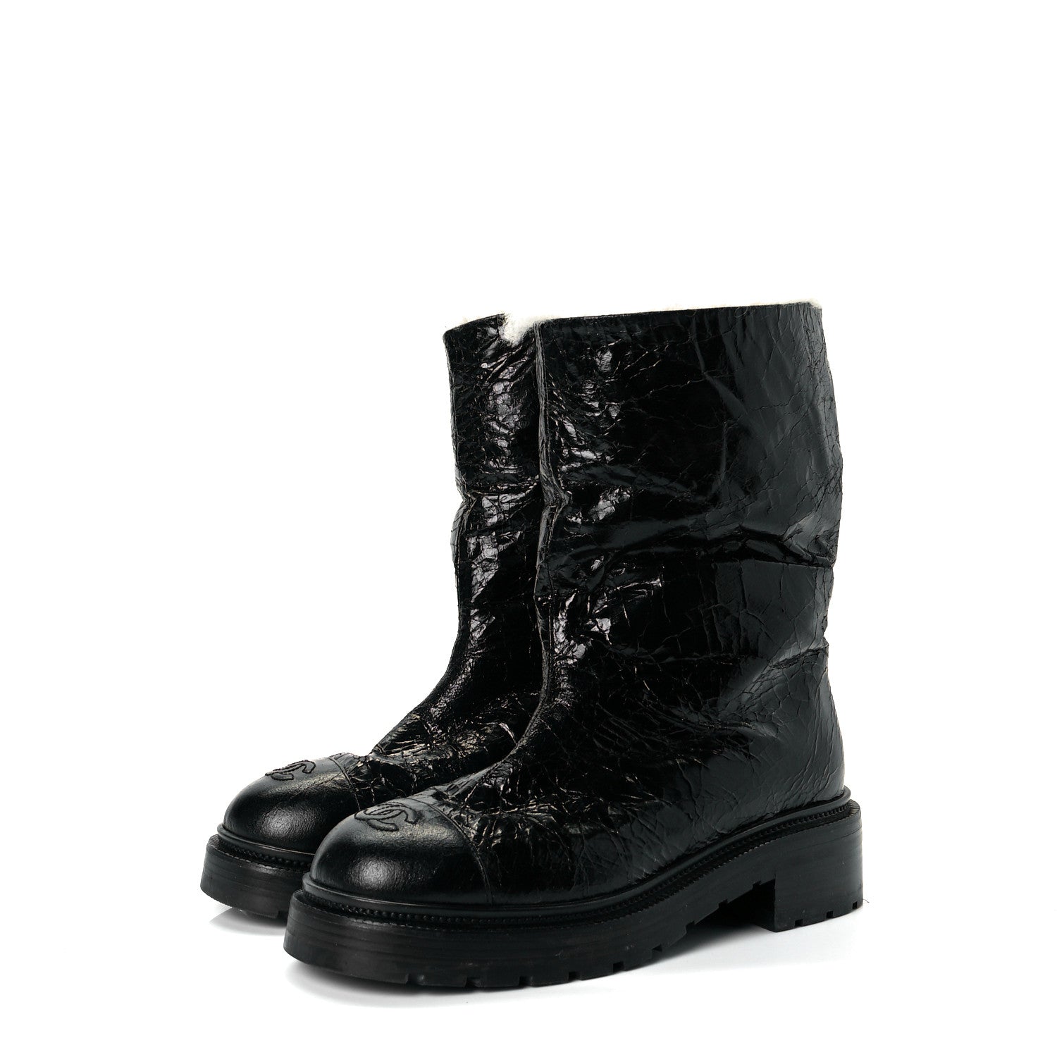 Chanel Lambskin Shearling Short Boots 38 Black 2 of 8