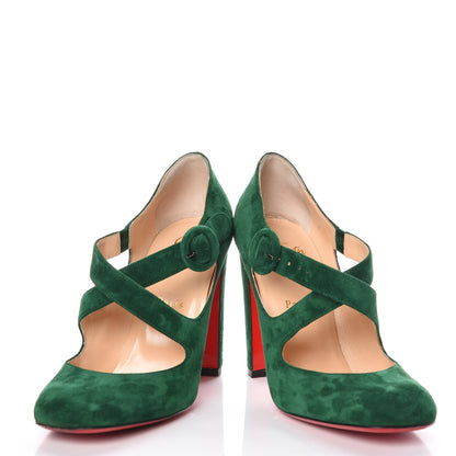 Christian Louboutin Suede Miss Ellen 100 Pumps 38.5 Green 6 of 9