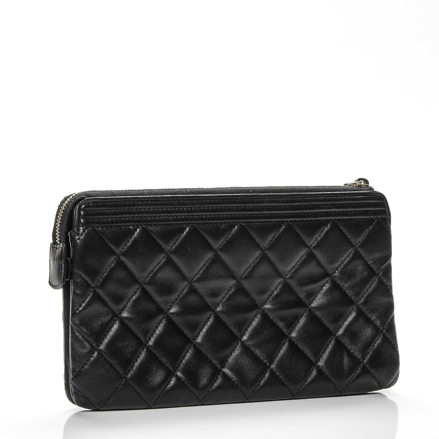 Lambskin Quilted Small Zipped Boy Pouch Black