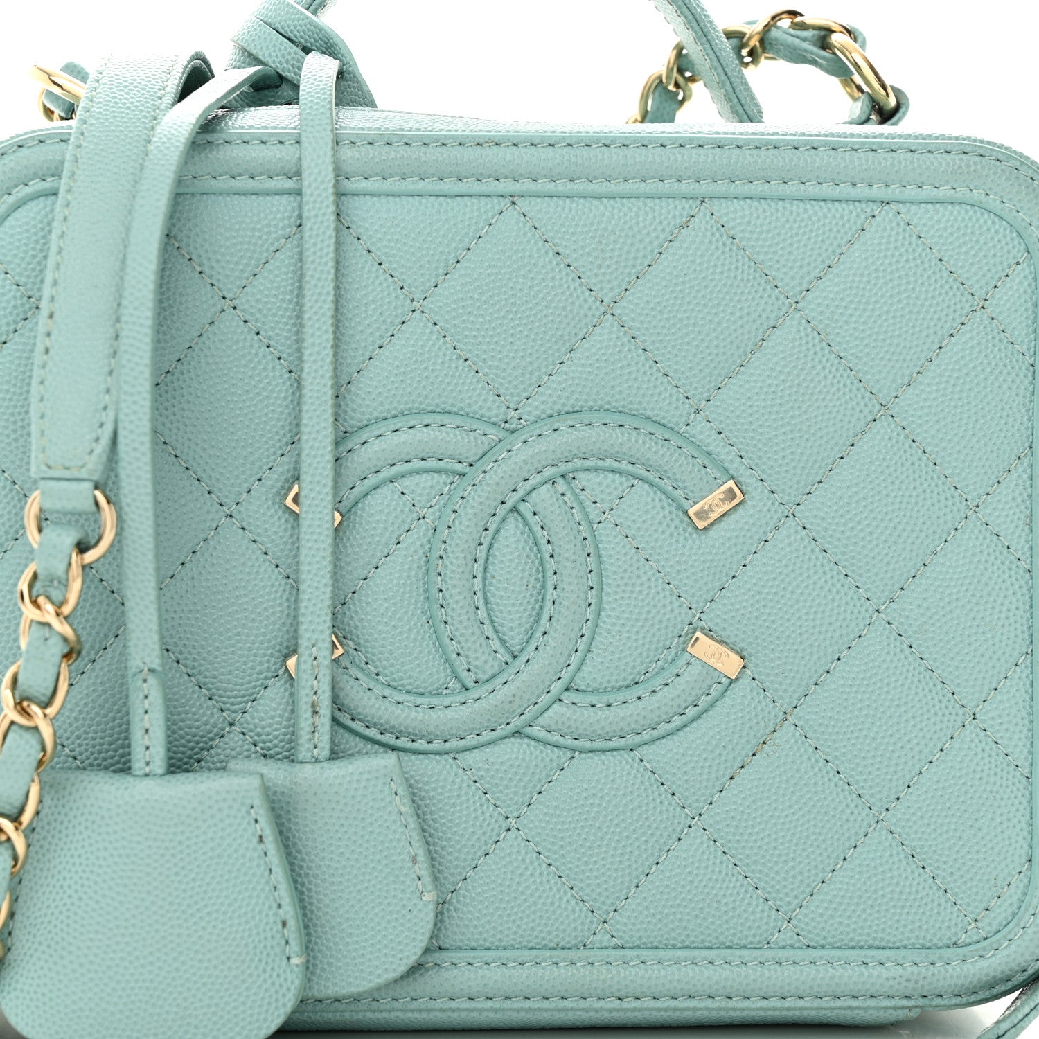 Chanel Caviar Quilted Medium CC Filigree Vanity Case Light Blue 9 of 14