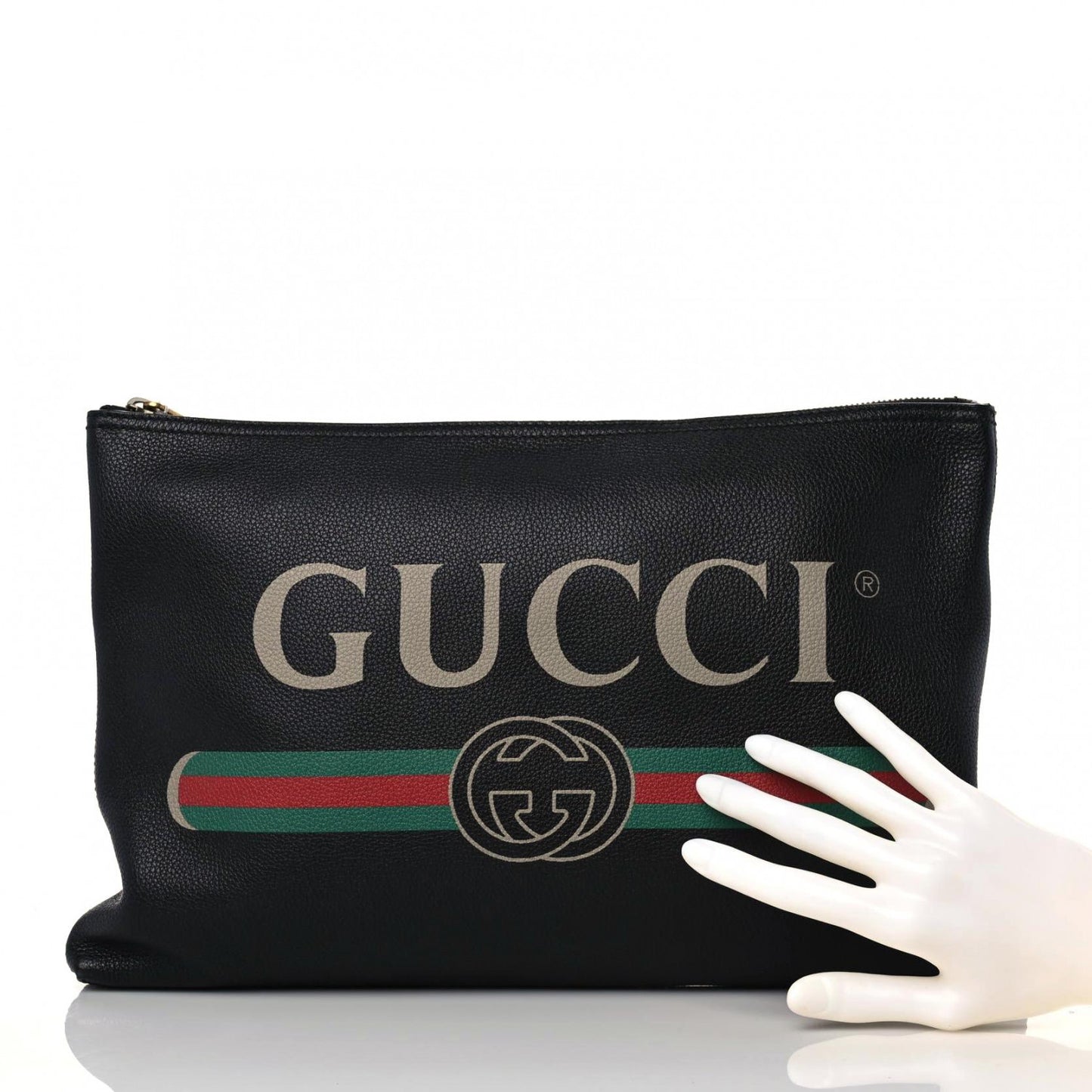 Pebbled Calfskin Large Logo Portfolio Clutch Black