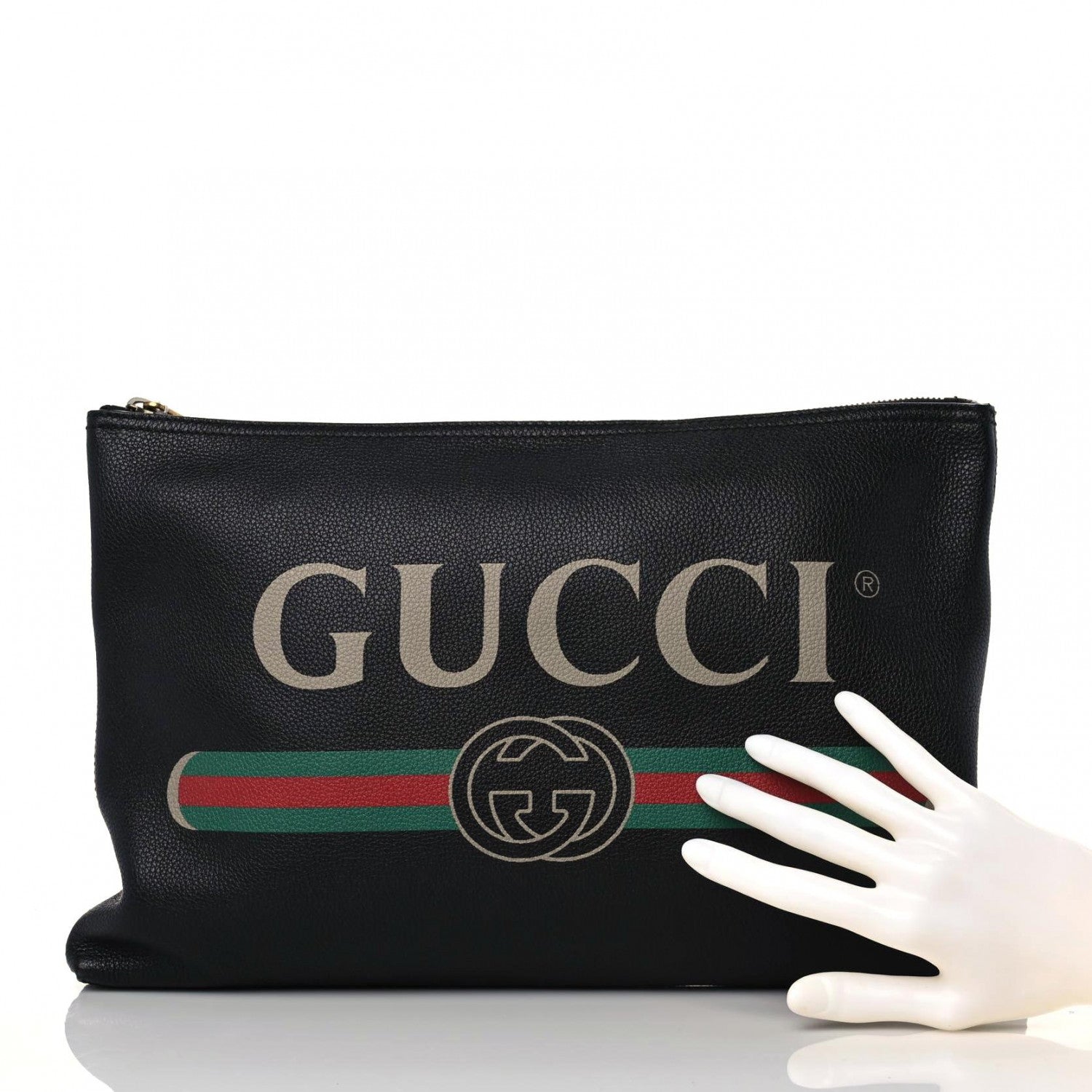 Gucci Pebbled Calfskin Large Logo Portfolio Clutch Black 2 of 12