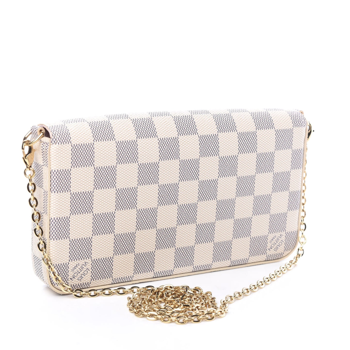 Damier Azur Pochette Felicie Chain Wallet Rose Ballerine