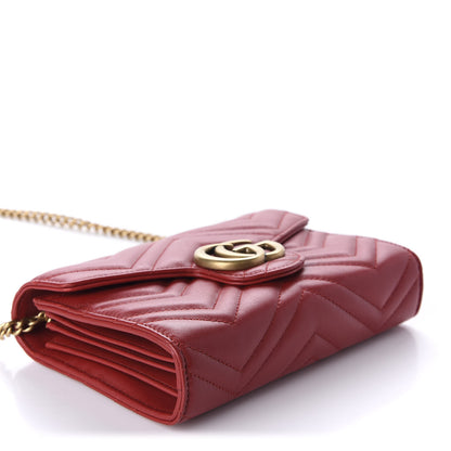 Gucci Calfskin Matelasse GG Marmont Chain Wallet Hibiscus Red 4 of 11