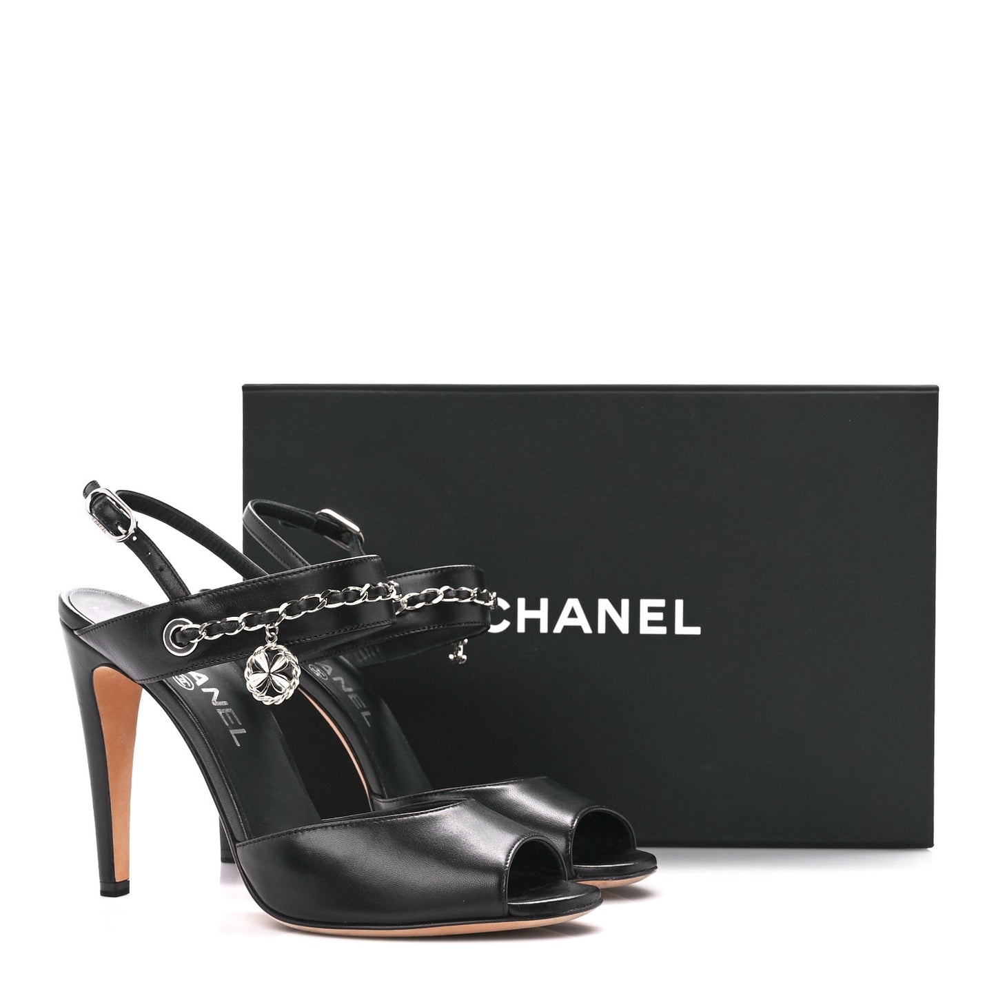 Lambskin CC Chain Sandals 38.5 Black