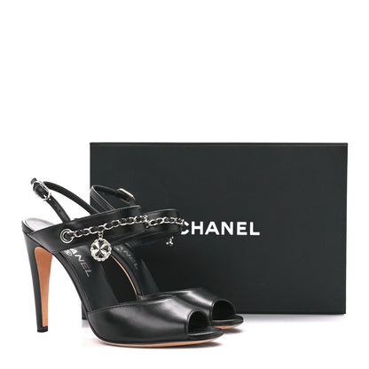 Chanel Lambskin CC Chain Sandals 38.5 Black 9 of 9