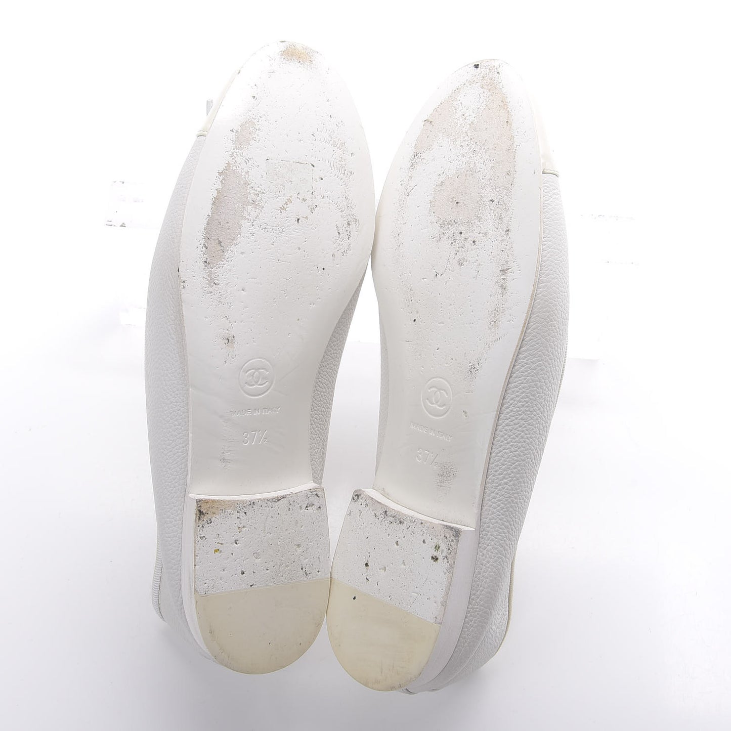 Calfskin Patent Cap Toe Ballerina Flats 37.5 White