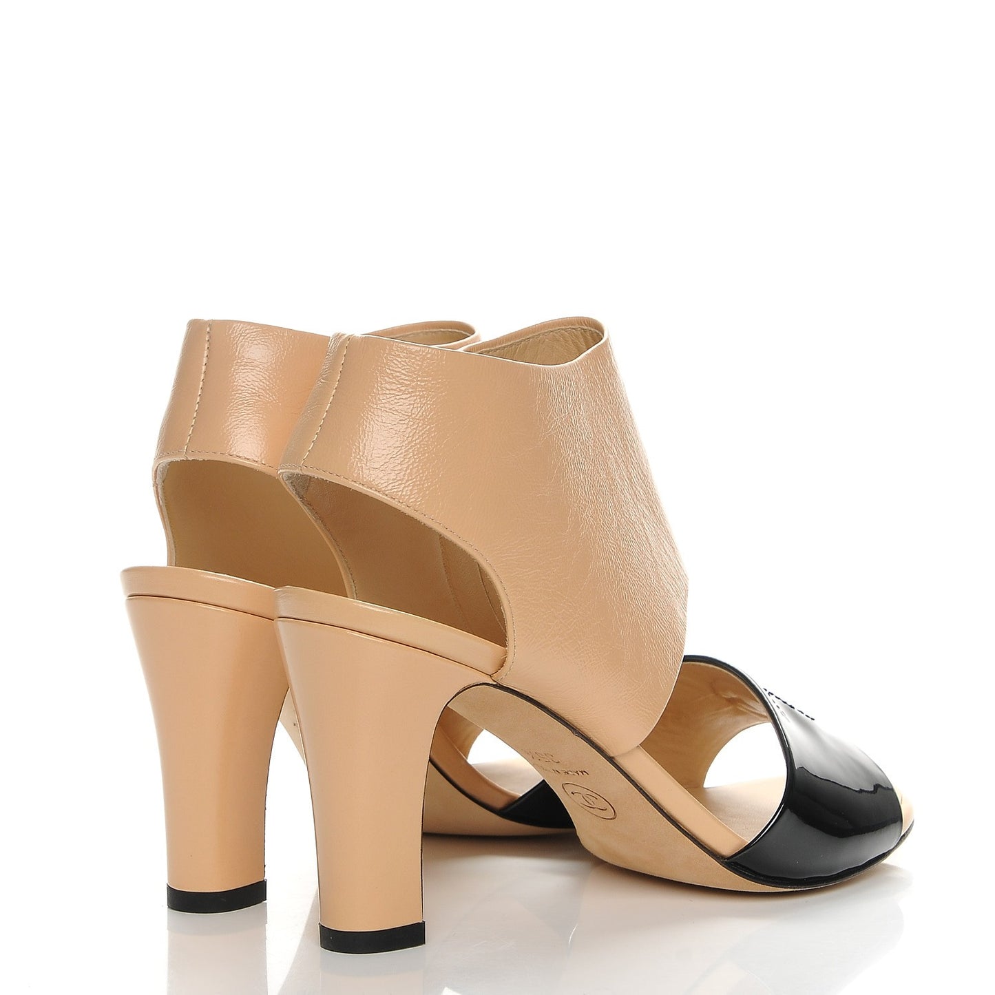 Crumpled Calfskin Patent Heel Sandals 35.5 Beige Black