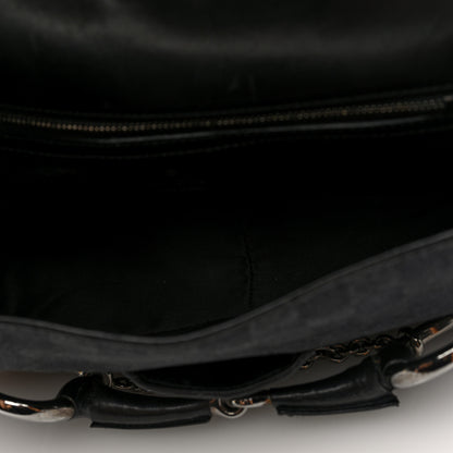Gucci Monogram Horsebit Chain Studded Flap Shoulder Bag Black 5 of 10