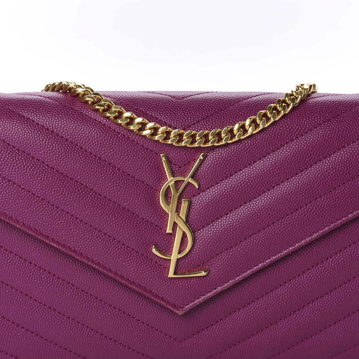 Saint Laurent Grain De Poudre Matelasse Chevron Monogram Chain Wallet Dark Grape 13 of 13