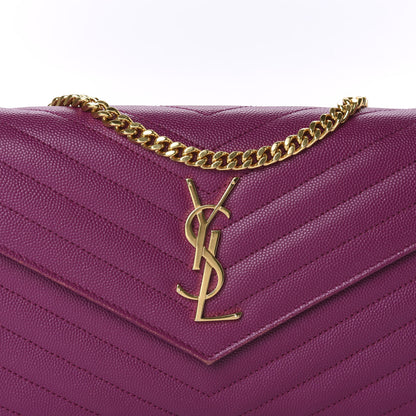 Saint Laurent Grain De Poudre Matelasse Chevron Monogram Chain Wallet Dark Grape 13 of 13