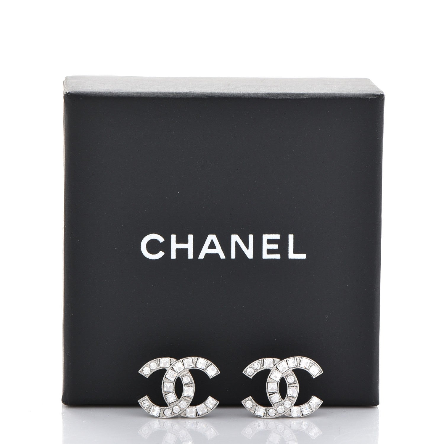 Chanel Baguette Crystal CC Earrings Silver 6 of 6