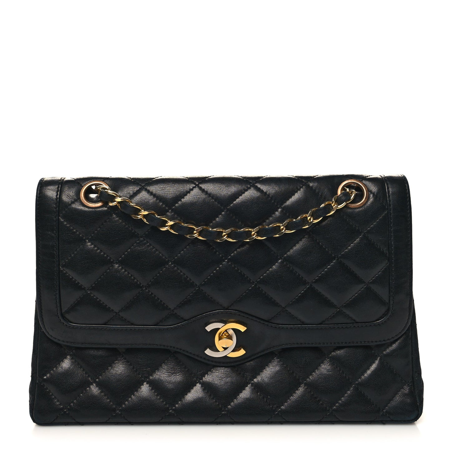 Lambskin Quilted Medium Double Flap Black
