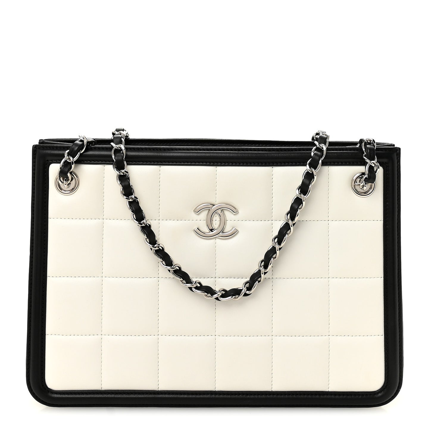 Lambskin Calfskin Small Chocolate Bar Tote White Black