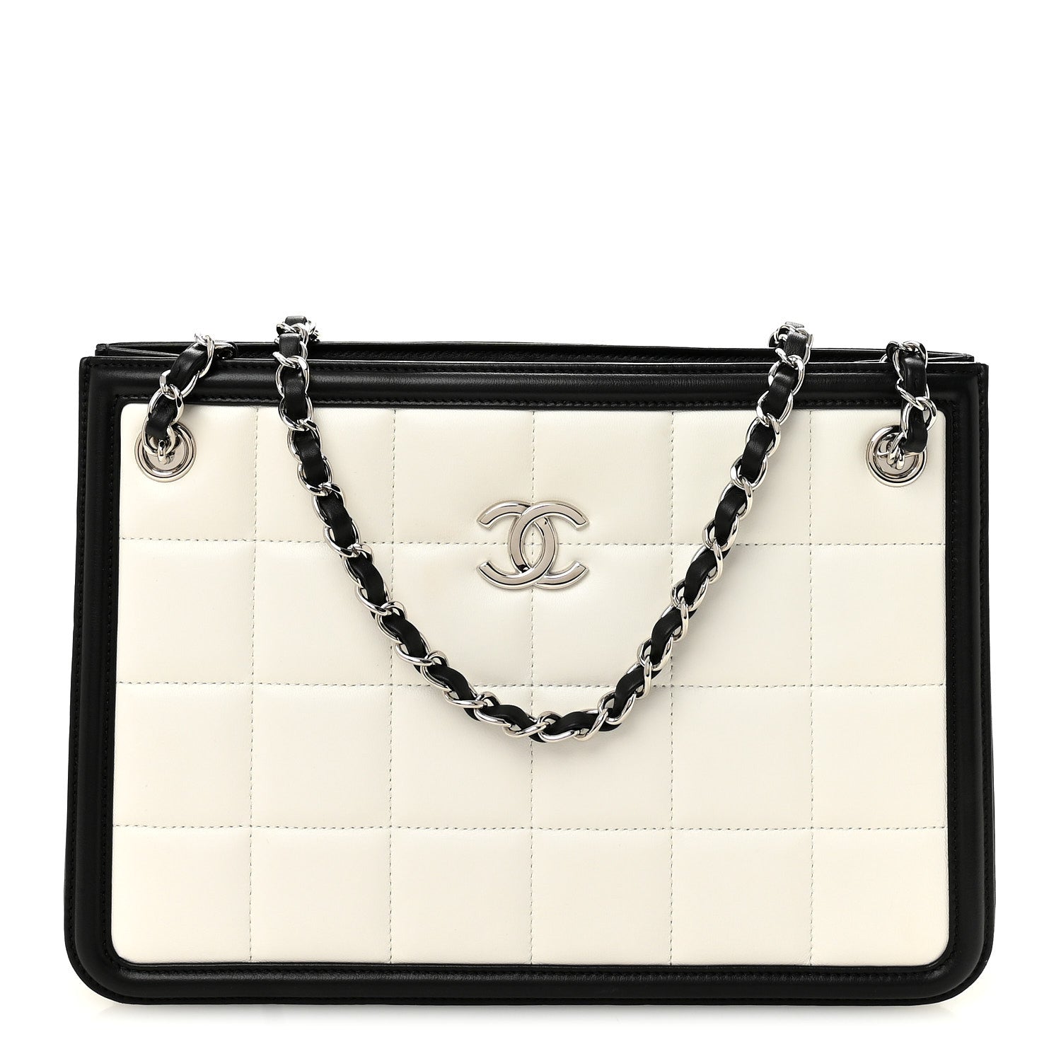 Chanel Lambskin Calfskin Small Chocolate Bar Tote White Black 1 of 10