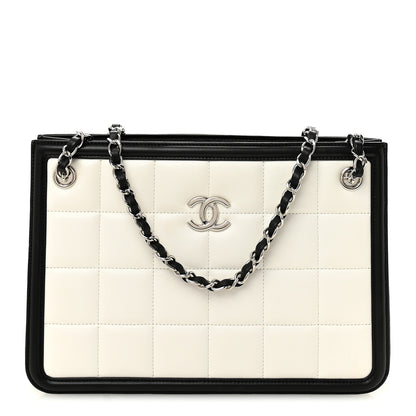 Chanel Lambskin Calfskin Small Chocolate Bar Tote White Black 1 of 10