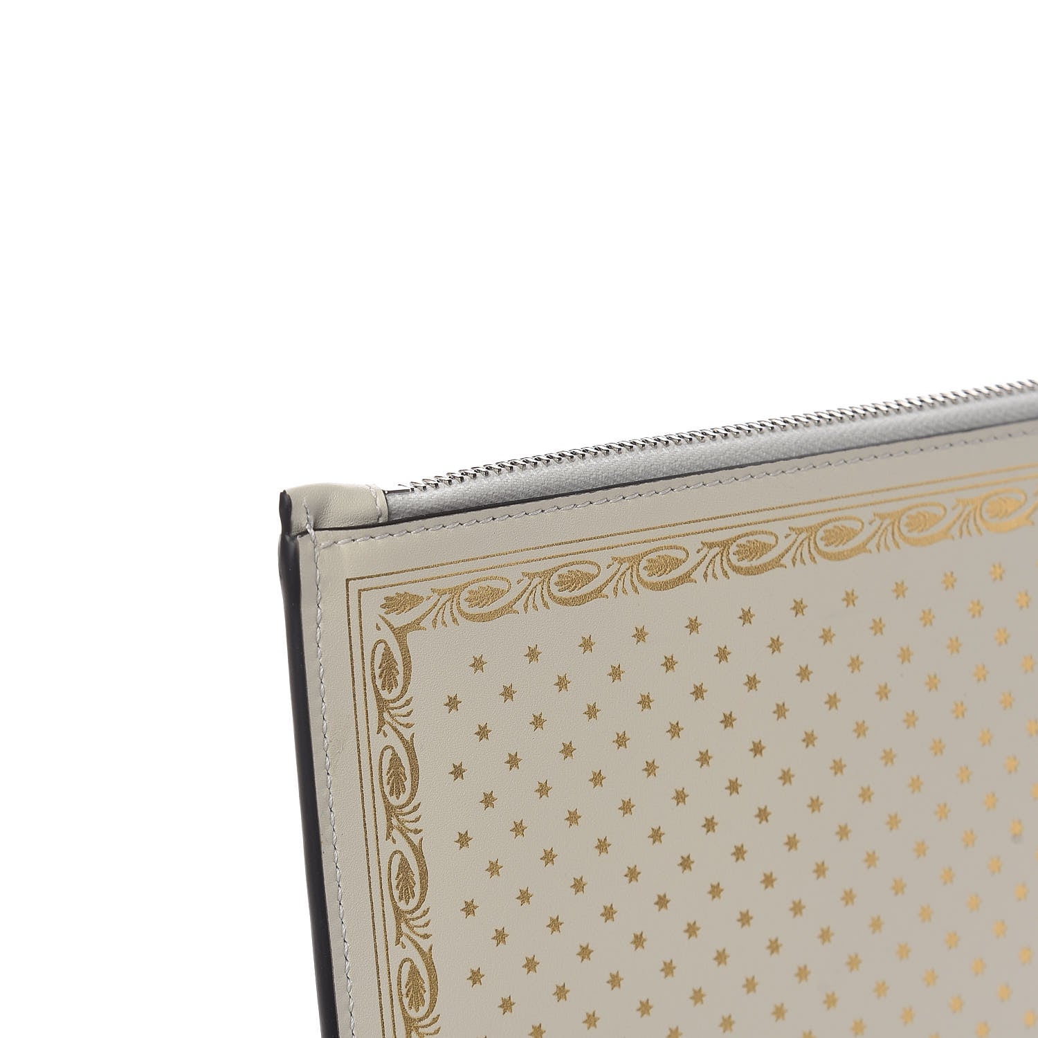 Gucci X SEGA Calfskin GUCCY Stars Zip Wristlet Pouch Mystic White Gold 9 of 10