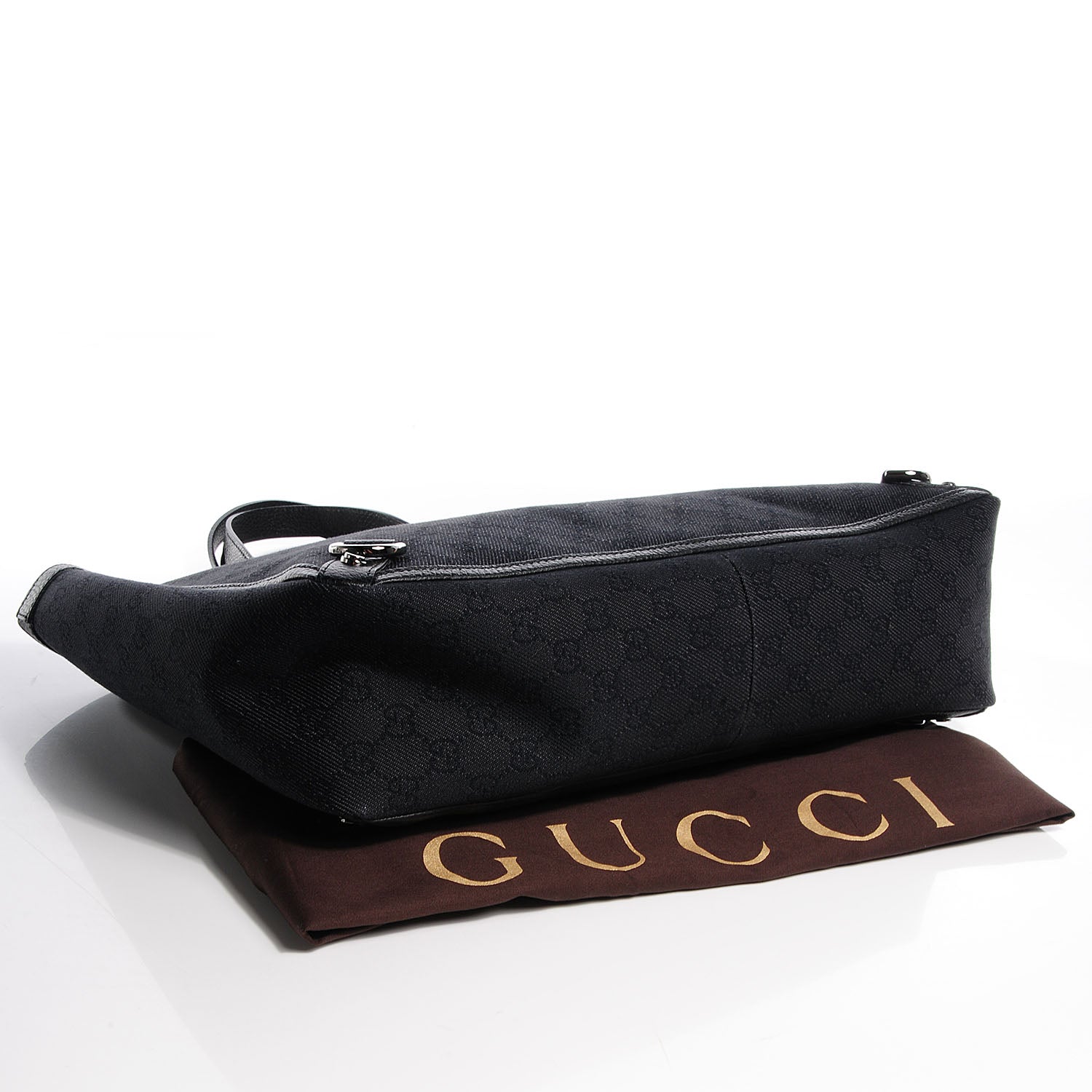 Gucci Denim Monogram Large Abbey Tote Black 5 of 9