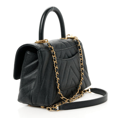 Chanel Caviar Chevron Quilted Mini Coco Handle Flap Black 3 of 11