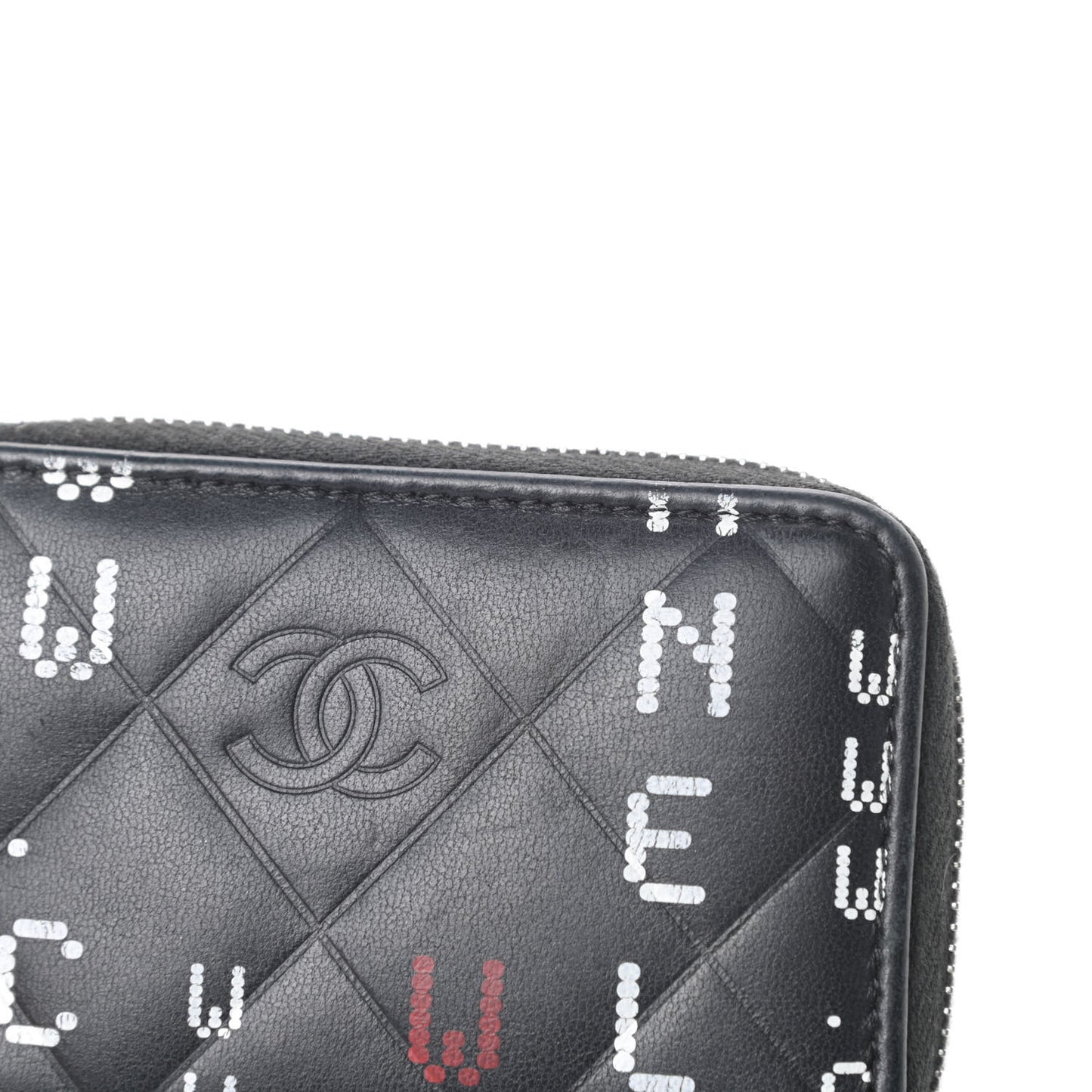 Lambskin Quilted Data Center Zip Around Coin Purse Wallet Black