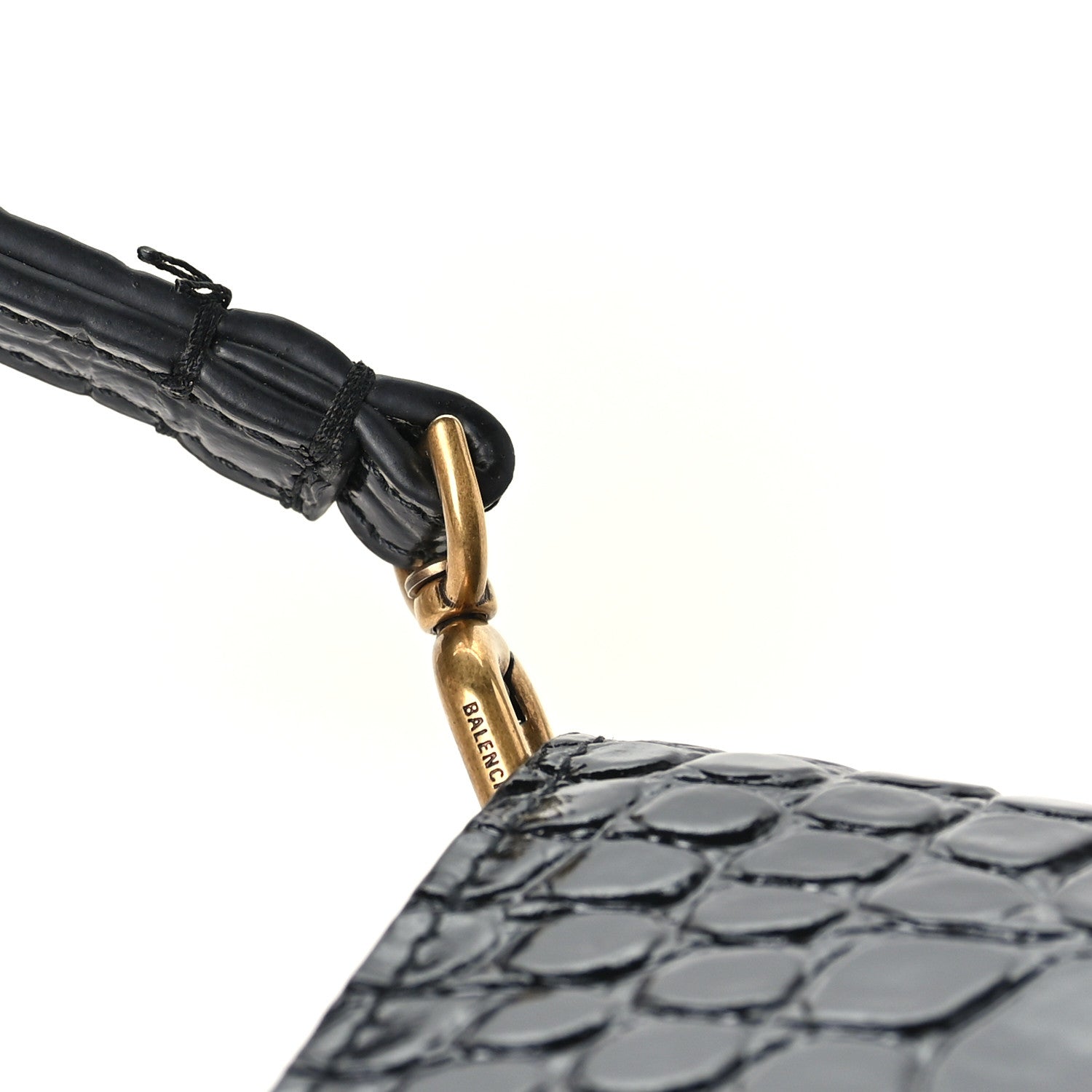 Balenciaga Shiny Calfskin Crocodile Embossed Hourglass Gusset Pouch Black 10 of 10