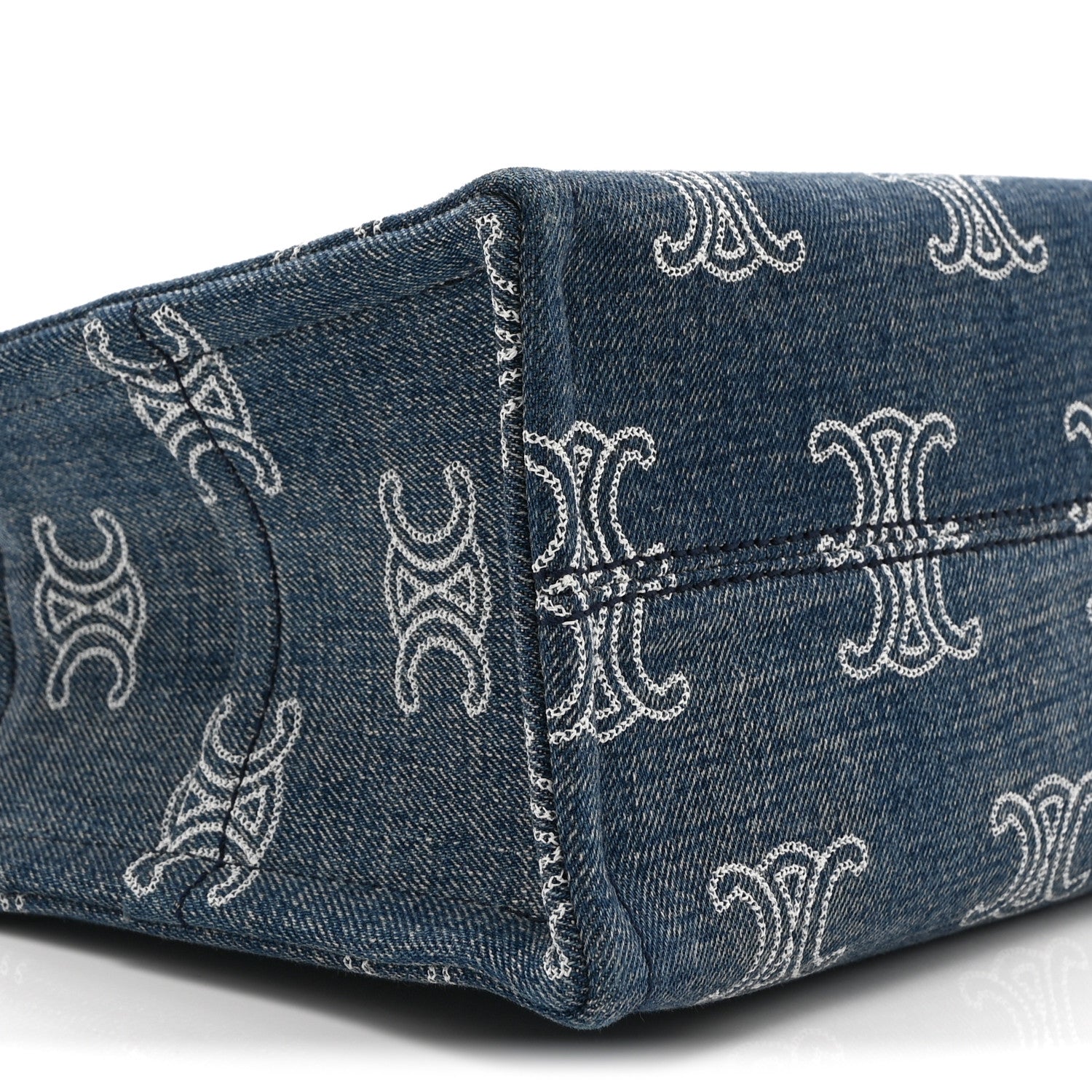 Celine Denim Calfskin Triomphe Print Cabas Blue Tan 10 of 11