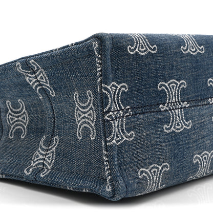 Celine Denim Calfskin Triomphe Print Cabas Blue Tan 10 of 11