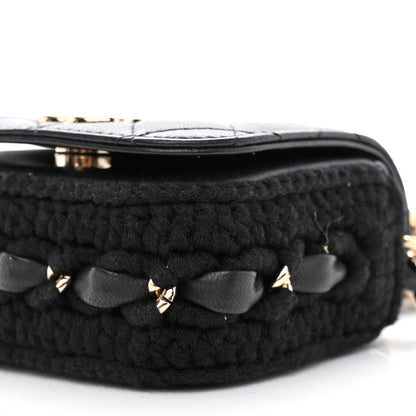 Chanel Calfskin Crochet Embroidered Quilted Mini Clutch with Chain Black 10 of 11
