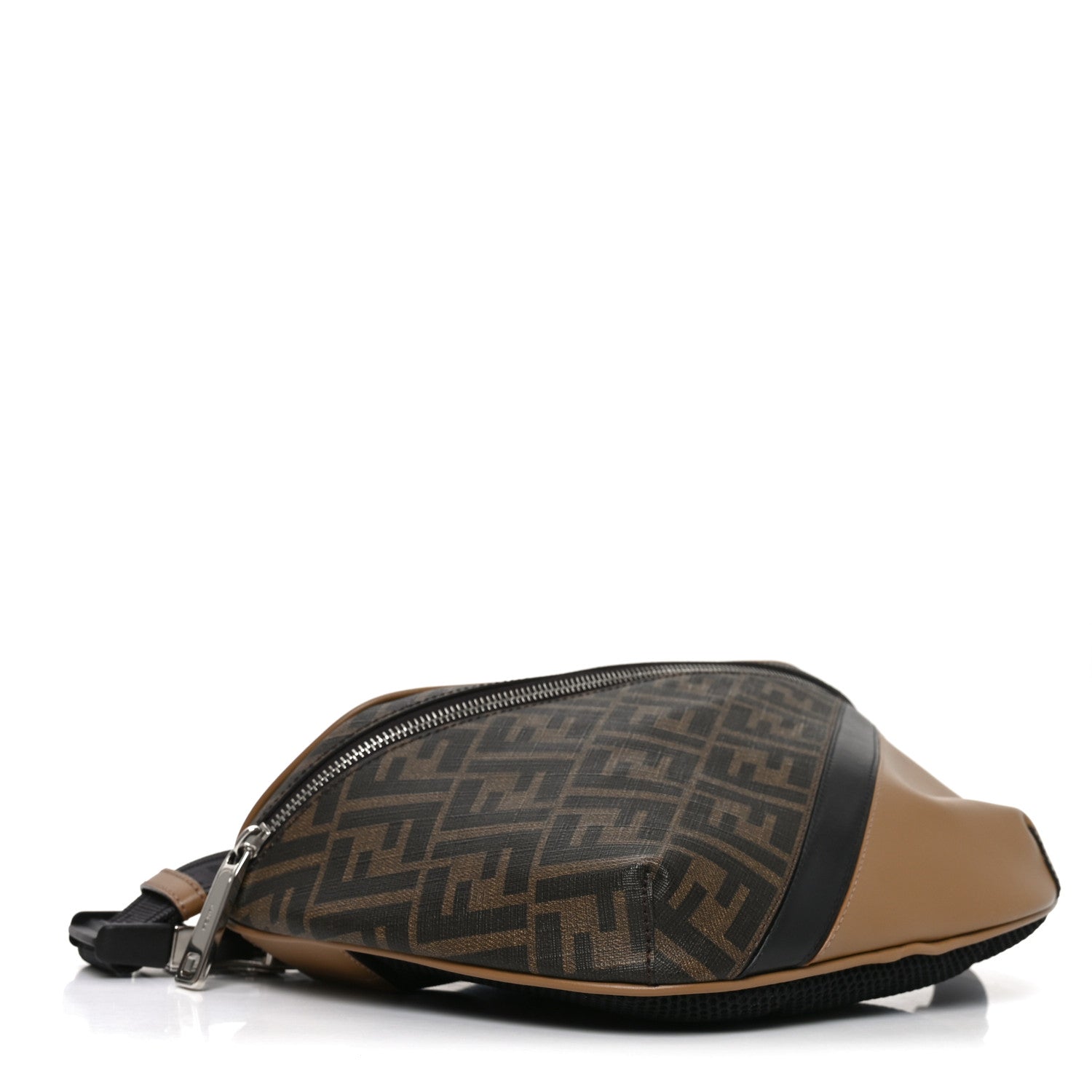 Fendi Glazed Fabric Vitello Liberty FF 1974 Diagonal Belt Bag Tobacco Miele Scuro Black 4 of 10