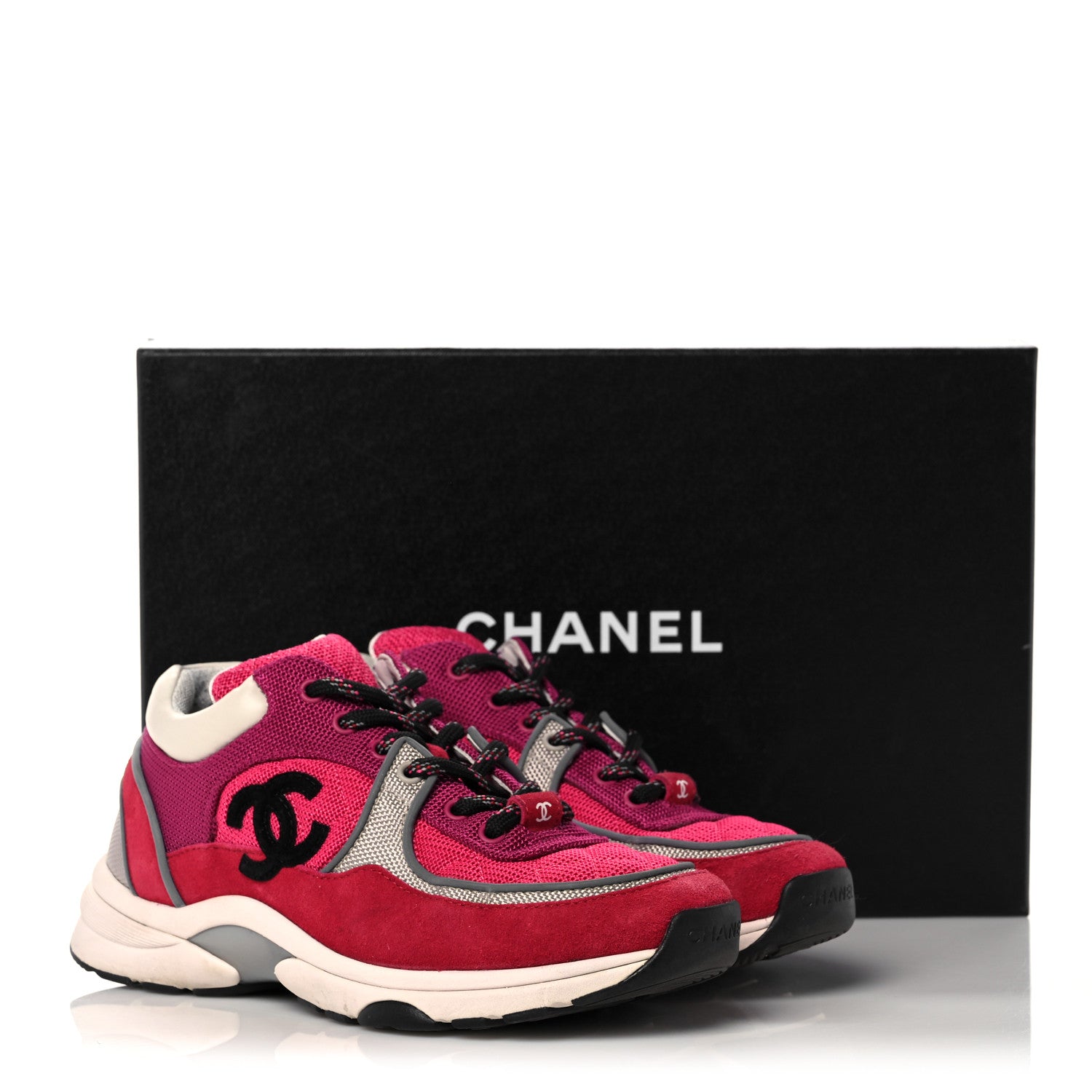 Chanel Mesh Suede Calfskin Grained Calfskin Womens CC Sneakers 37 Dark Pink Silver 13 of 13