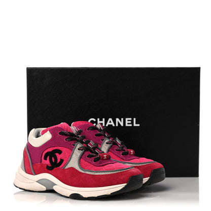 Chanel Mesh Suede Calfskin Grained Calfskin Womens CC Sneakers 37 Dark Pink Silver 13 of 13
