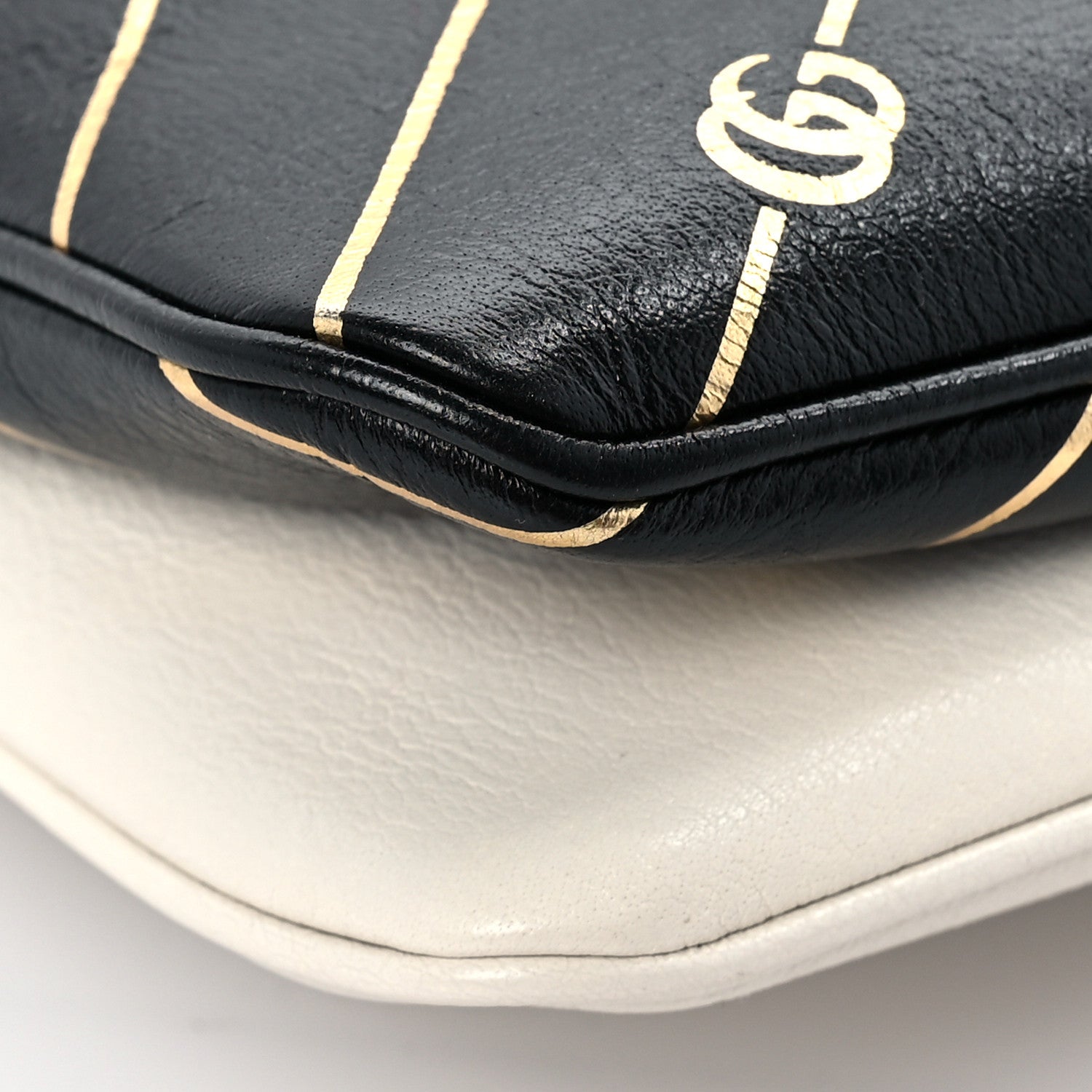 Gucci Calfskin Diagonal GG Medium Thiara Double Envelope Shoulder Bag Black White 7 of 8