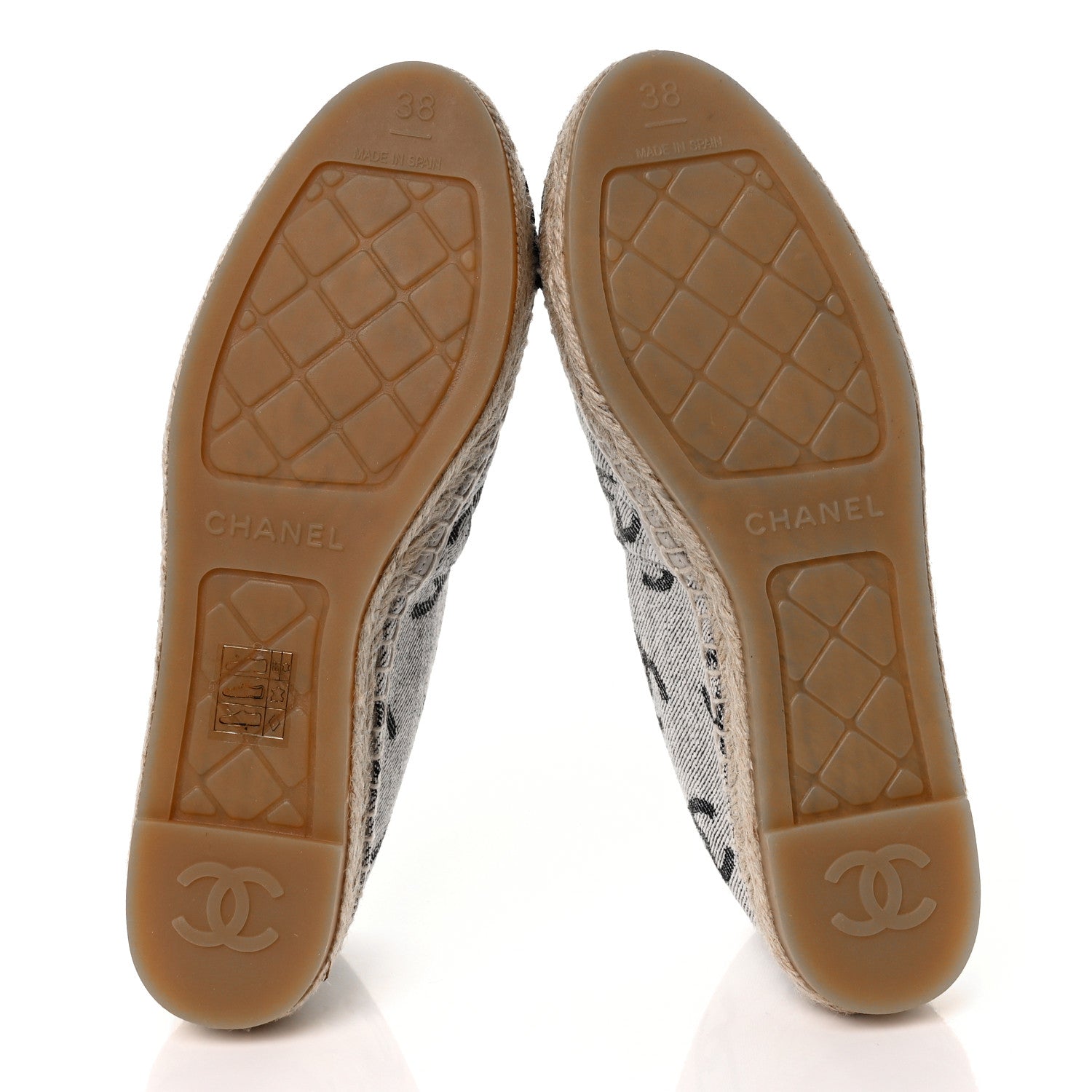 Chanel Cotton Jacquard Grosgrain CC Print Espadrilles 38 Grey Black 5 of 10