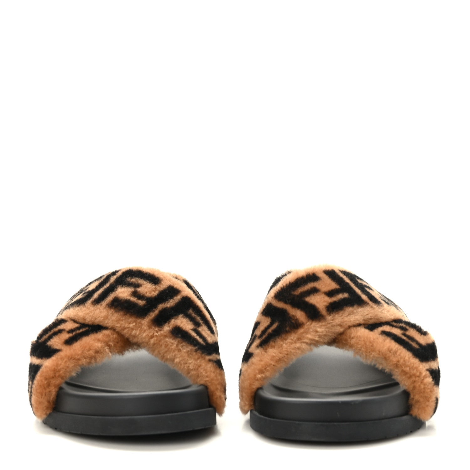 Fendi Shearling FF Fendi Feel Sandals 37 Tobacco Black 2 of 8