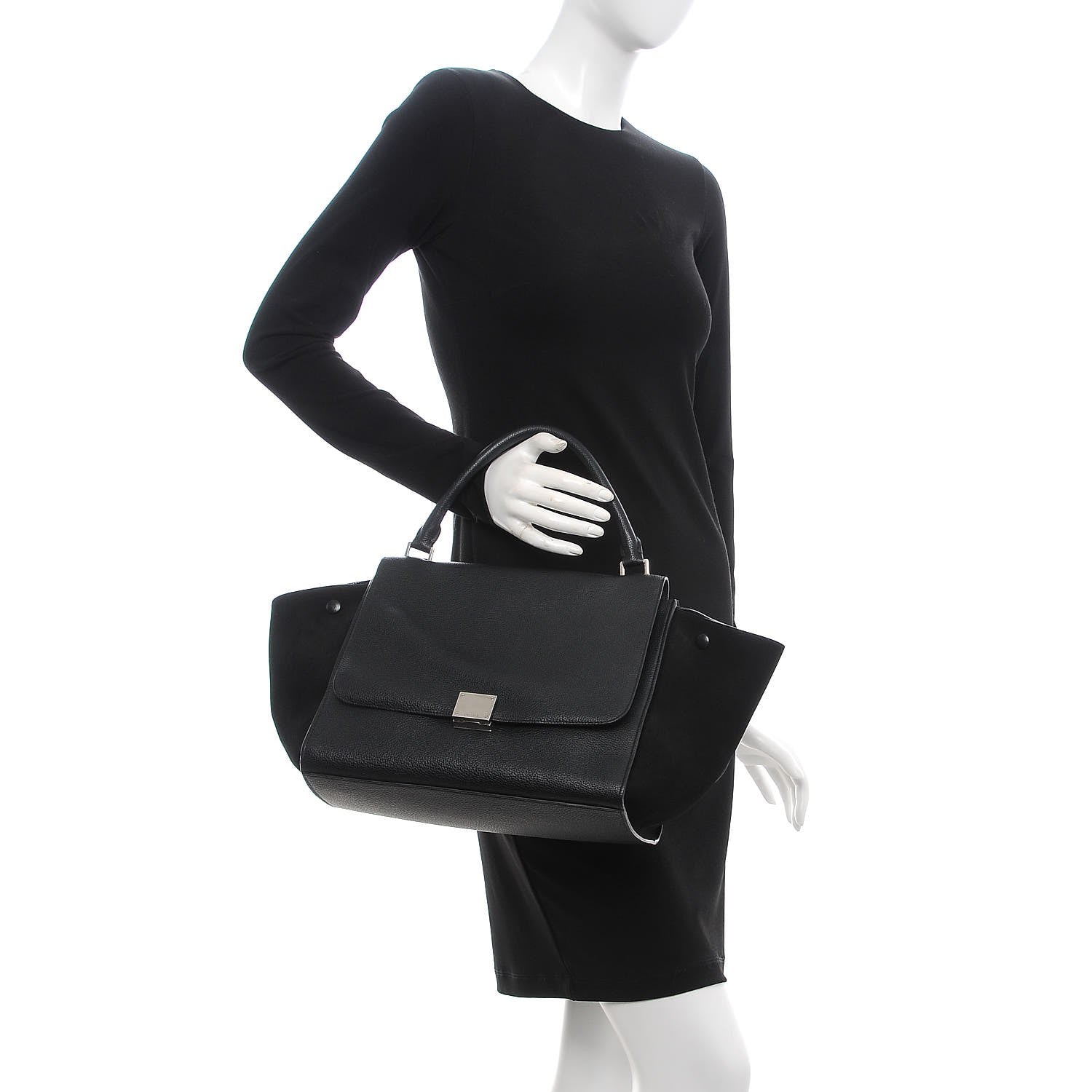 Celine Drummed Calfskin Suede Medium Trapeze Black 3 of 7