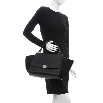 Celine Drummed Calfskin Suede Medium Trapeze Black 3 of 7