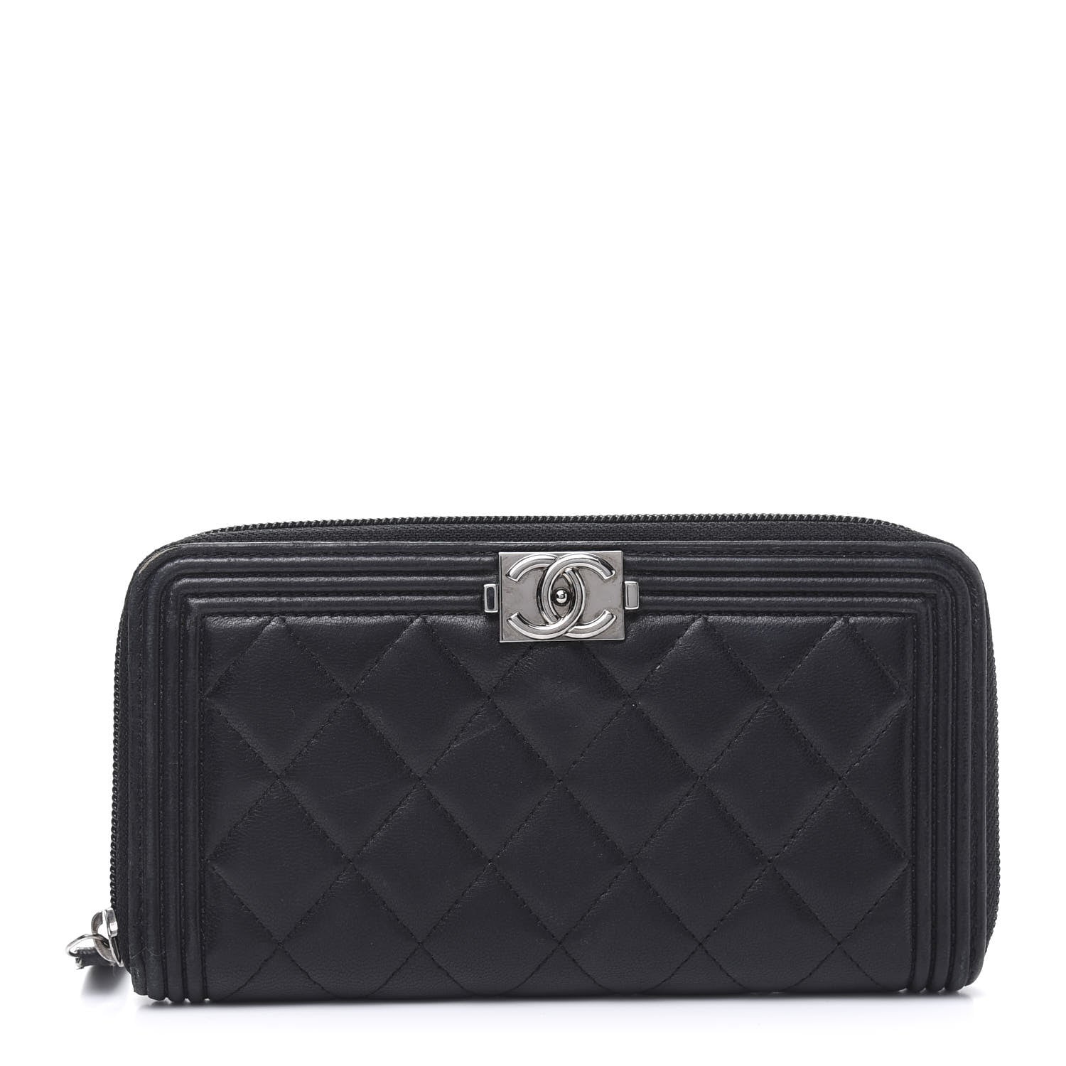 Chanel Lambskin Quilted Boy Zip Around Wallet Black 1 of 10