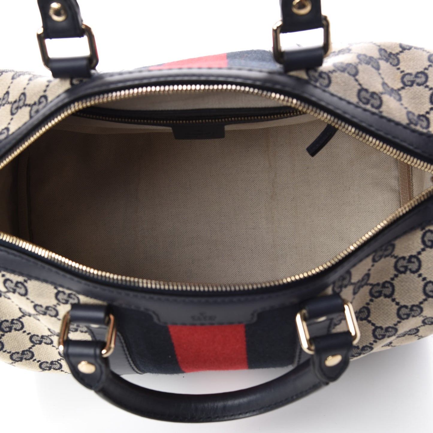 Monogram Selleria Calfskin Vintage Web Medium Boston Beige Blue