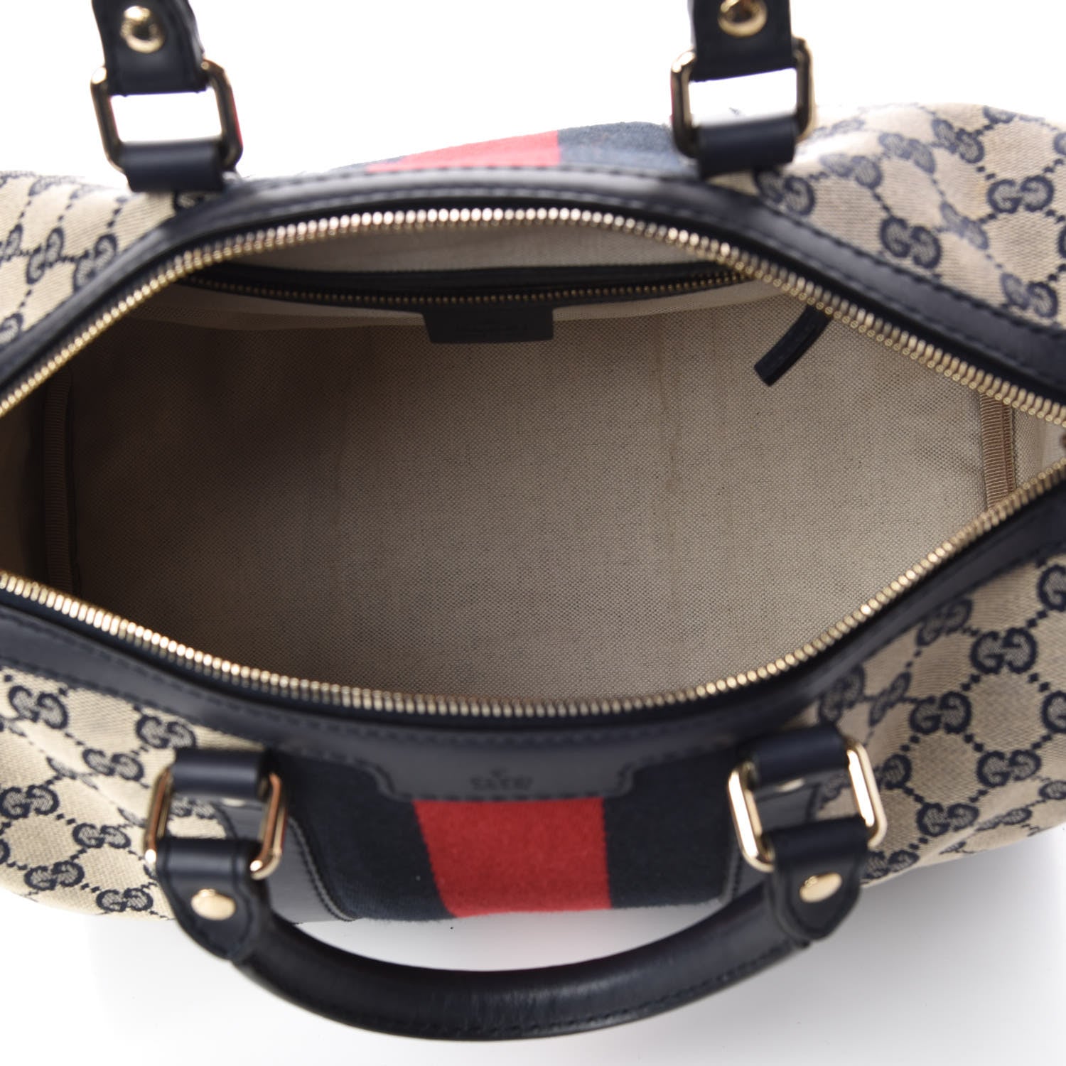 Gucci Monogram Selleria Calfskin Vintage Web Medium Boston Beige Blue 7 of 9