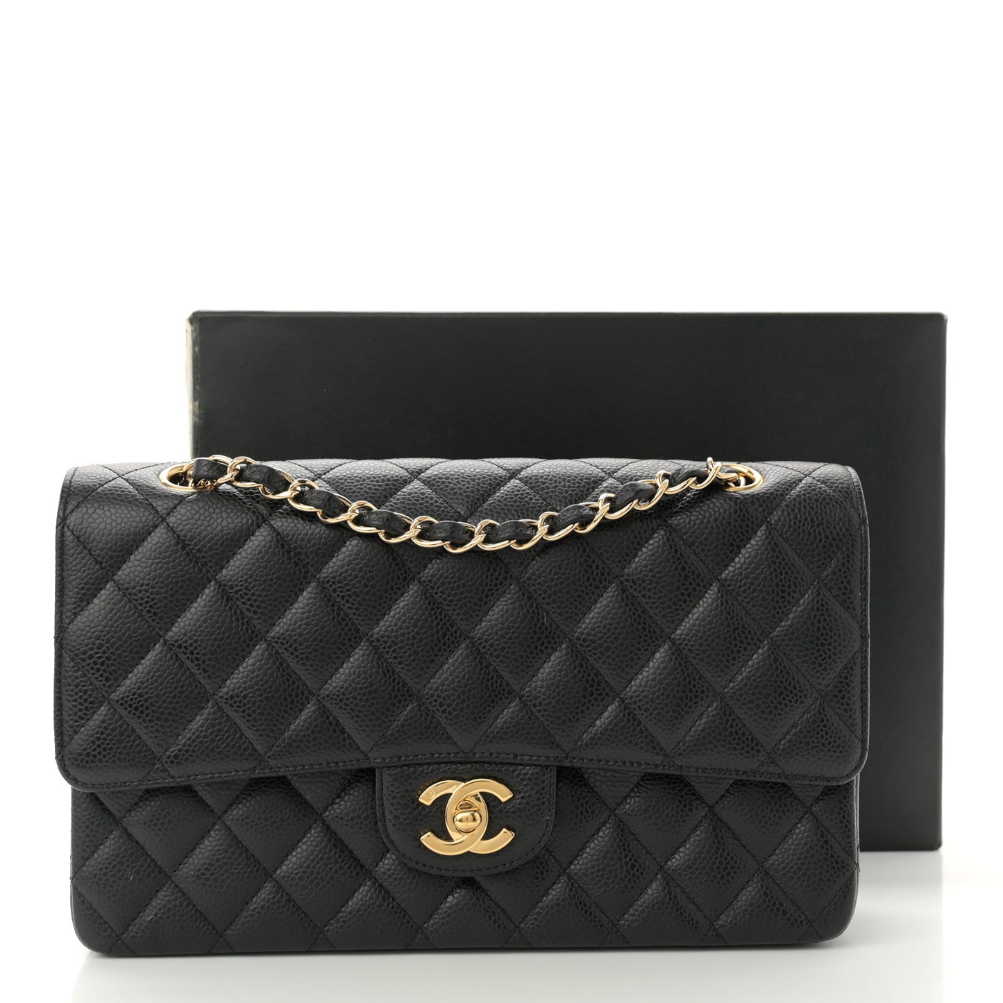 Caviar Quilted Medium Double Flap Black
